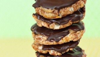 Chocolate Peanut Butter Rice Treats - Three ingredients, no baking, and very delicious!