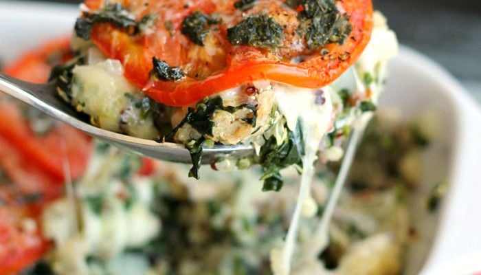 Caprese Quinoa Casserole - This turkey casserole is warm, cheesy, and healthy!