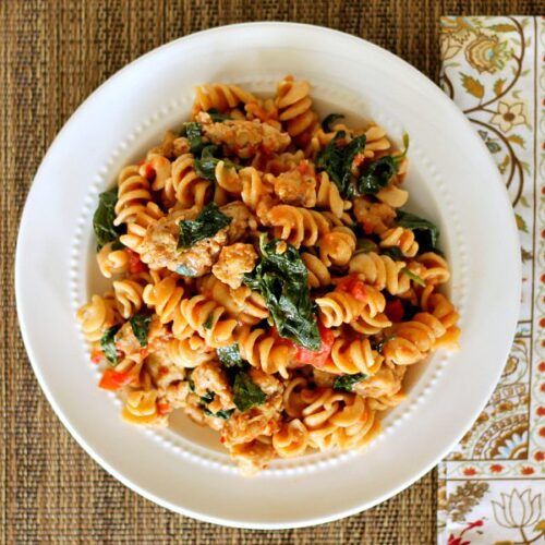 Skillet Sausage Pasta with Spinach by The Weary Chef