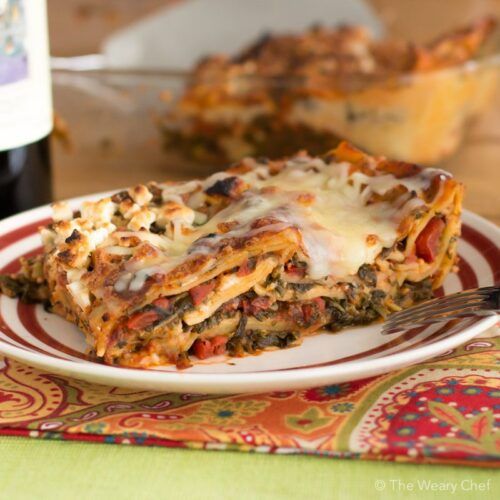 Bake up a pan of this spinach artichoke lasagna for a vegetarian meal you'll love!