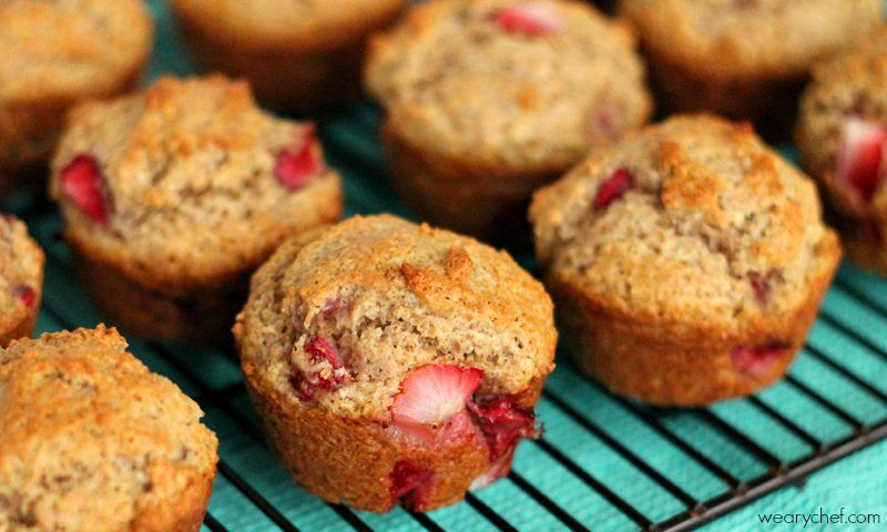 Strawberry Sour Cream Muffins - A healthy, delicious way to start your day! #strawberry #muffins