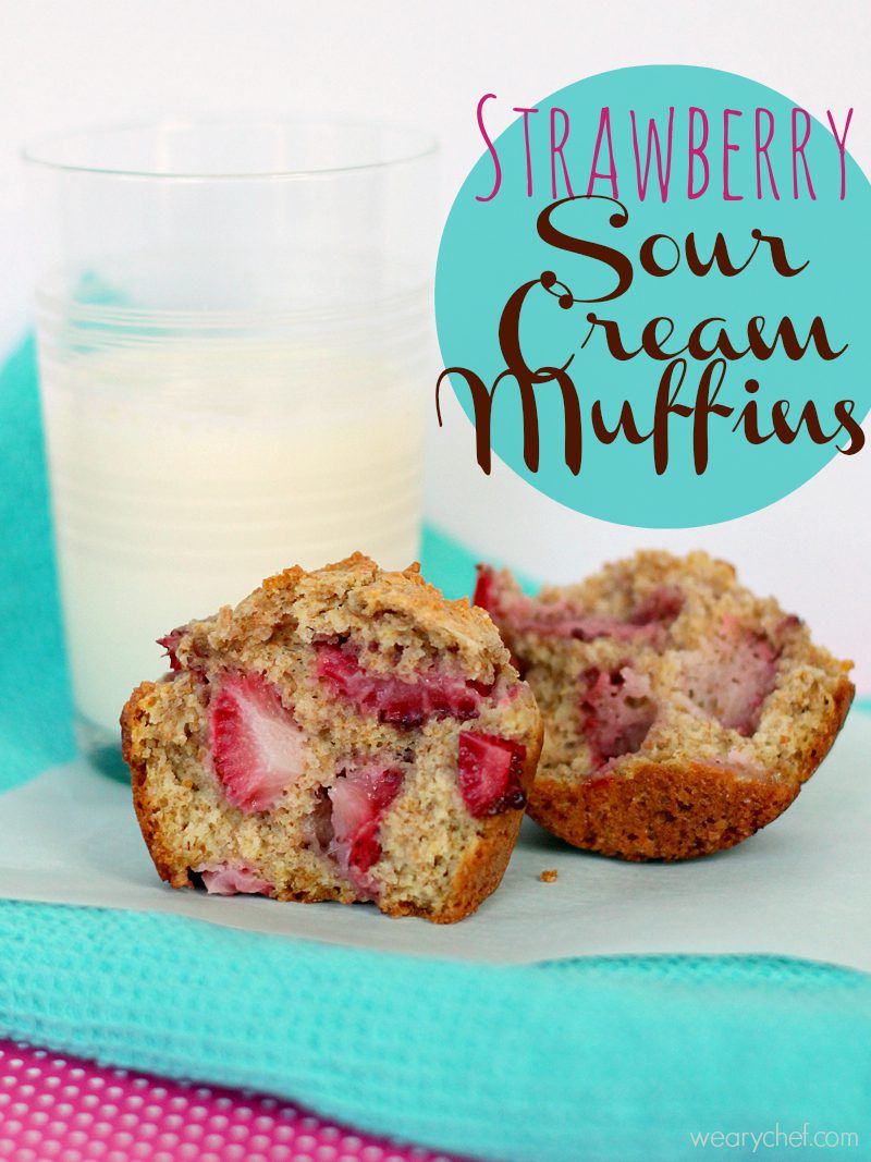 Strawberry Sour Cream Muffins - A healthy, delicious way to start your day! #strawberry #muffins