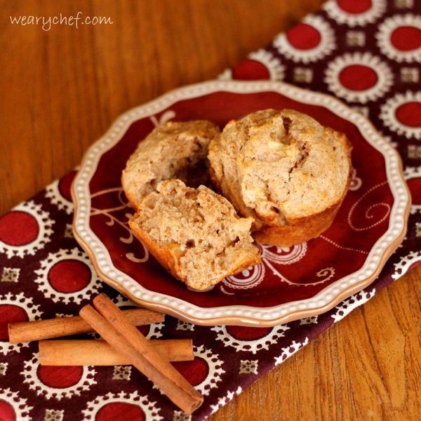 Apple Cinnamon Sour Cream Muffins - These moist, low sugar muffins are a healthy, delicious start to your day!