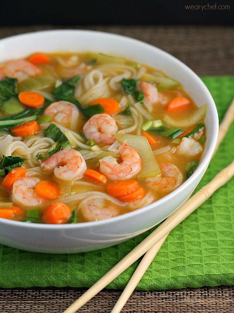 Asian Rice Noodle Soup with Shrimp The Weary Chef