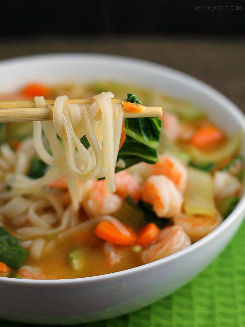 Asian Rice Noodle Soup with Shrimp - The Weary Chef