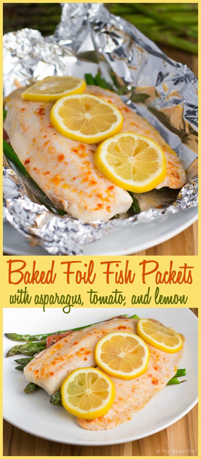 Baked Foil Fish Packets with Asparagus and Tomato - The Weary Chef