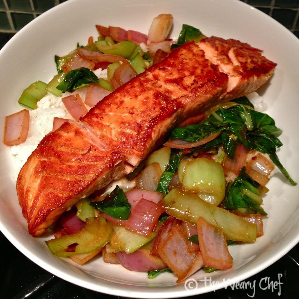 Salmon and Bok Choy over Rice