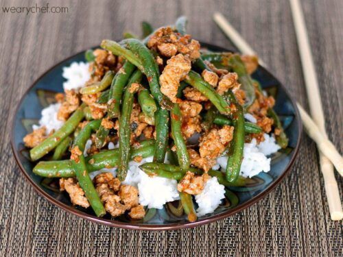 Chinese Green Beans with Ground Turkey over Rice #healthy #dinner