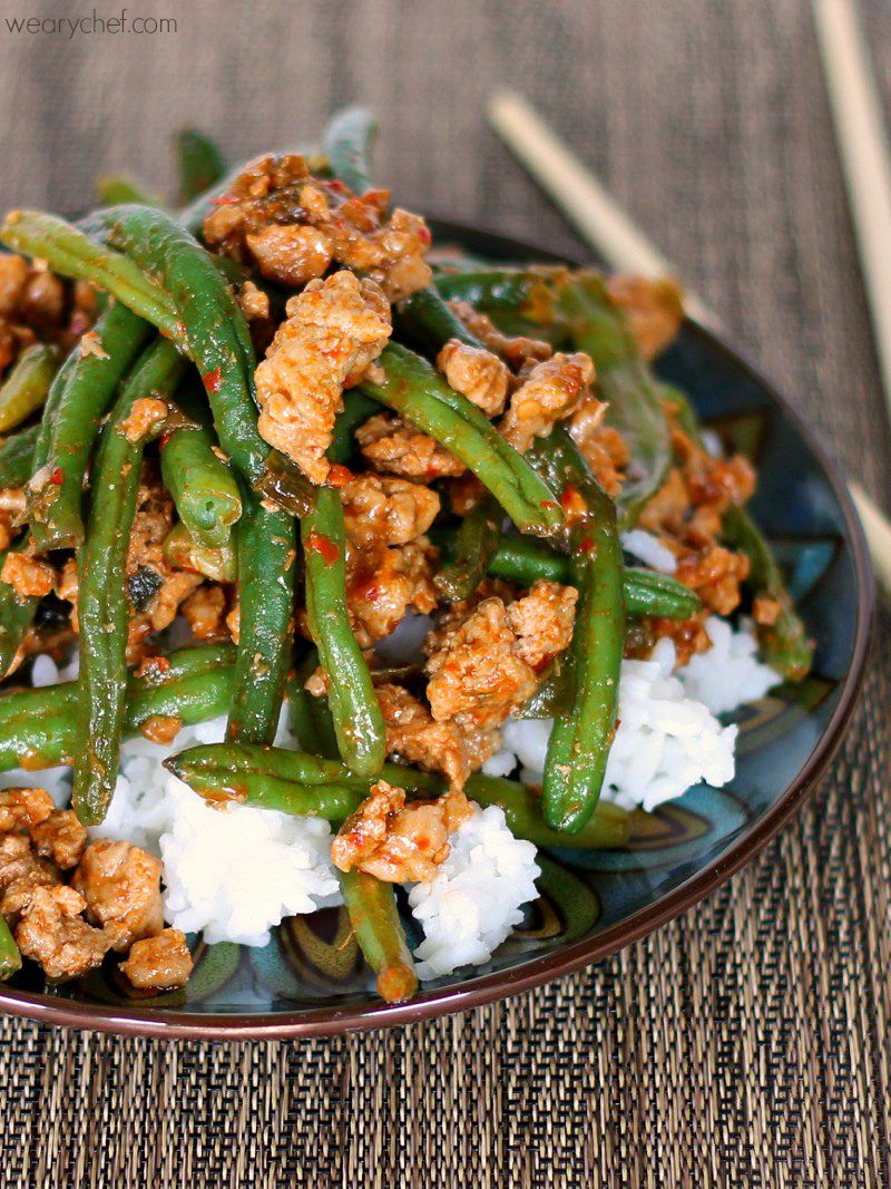 Asian Ground Turkey and Chinese Green Beans over Rice Recipe