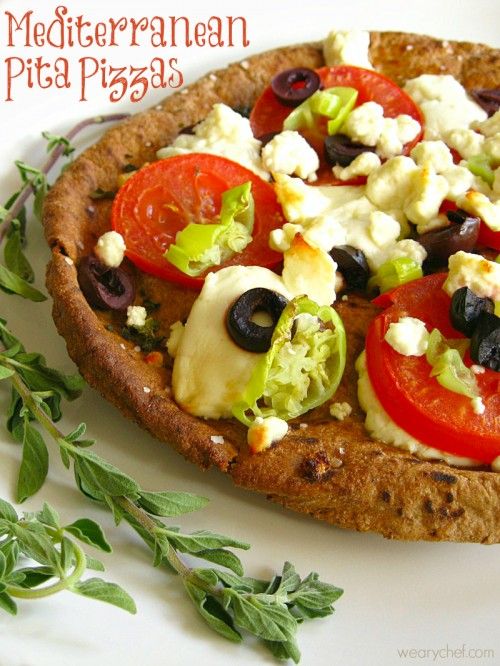 Mediterranean Pita Pizzas - Dinner doesn't get much easier than this!