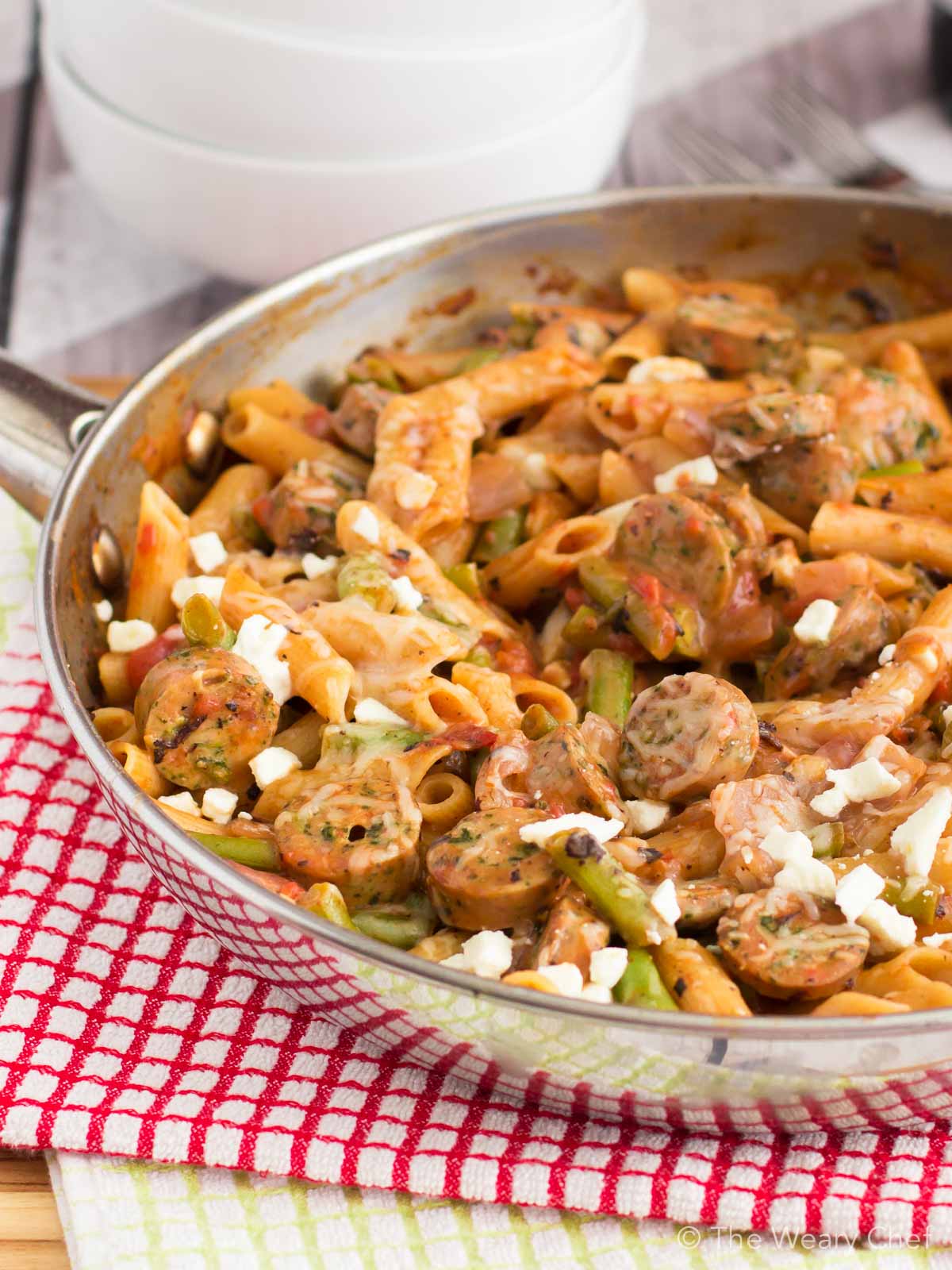 You can't beat this quick pasta skillet recipe loaded with sausage, green beans, tomatoes, and plenty of cheese. Your family will love to eat it, and you'll love to cook it in under 30 minutes!