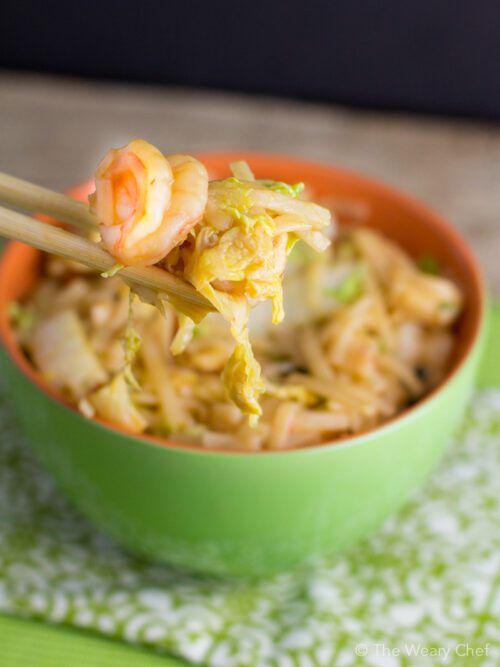 Spicy Rice Noodle with Shrimp and Cabbage (Easy Asian Recipe)
