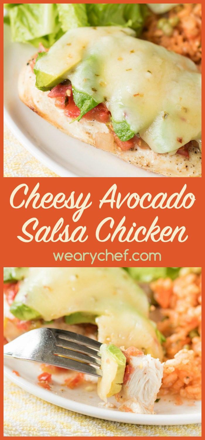 This Cheesy Avocado Salsa Chicken recipe was born for weeknights. You can't beat a delicious chicken dinner that is ready in under 30 minutes!