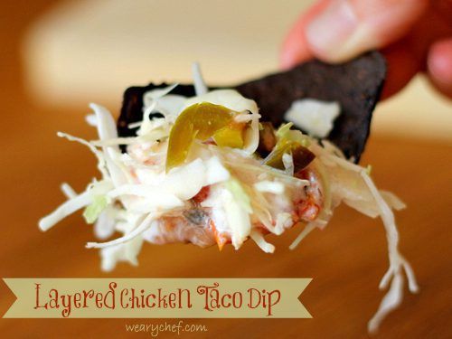 Layered Chicken Taco Dip - Perfect party food or fun twist on taco night! | The Weary Chef #mexican #dip