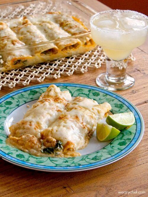 Spinat och kyckling enchiladas verdes