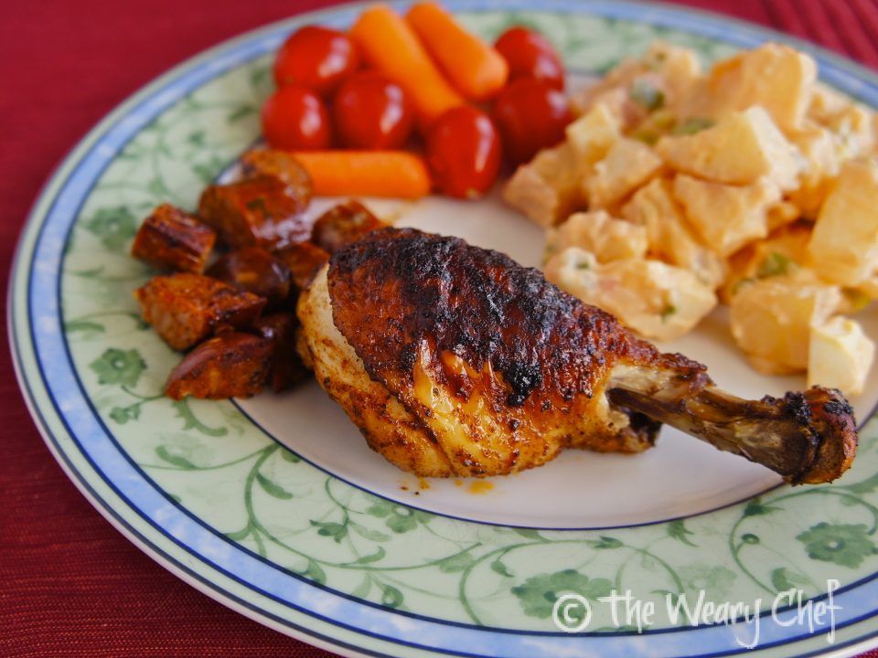 Baked Drumsticks with Light Buffalo Potato Salad - wearychef.com
