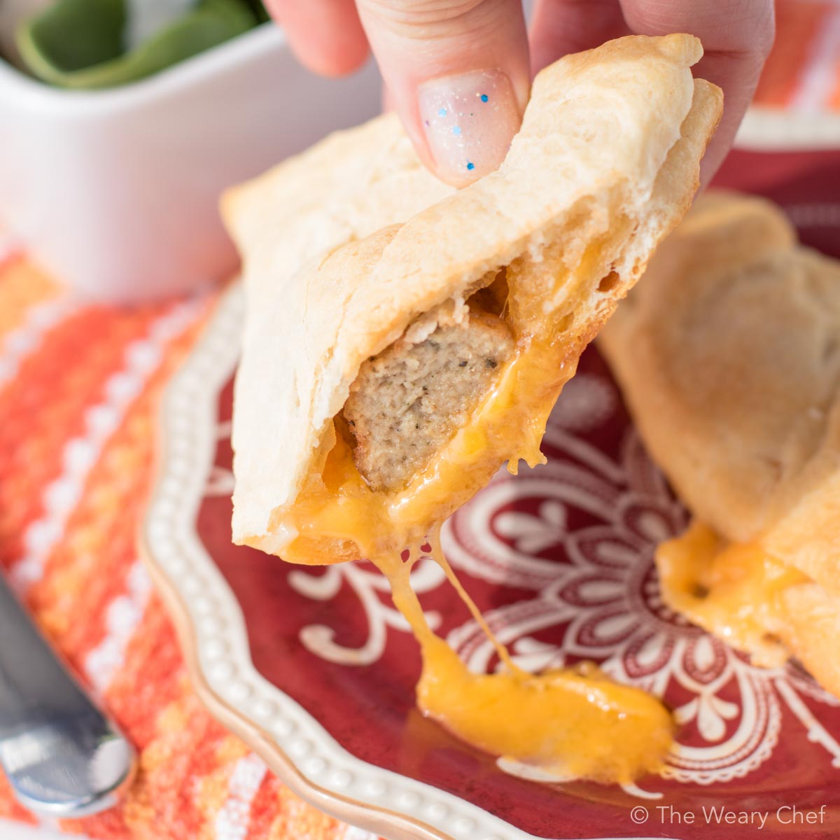 These easy stuffed crescent rolls only need three ingredients! They are a perfect kid-friendly dinner or football food.