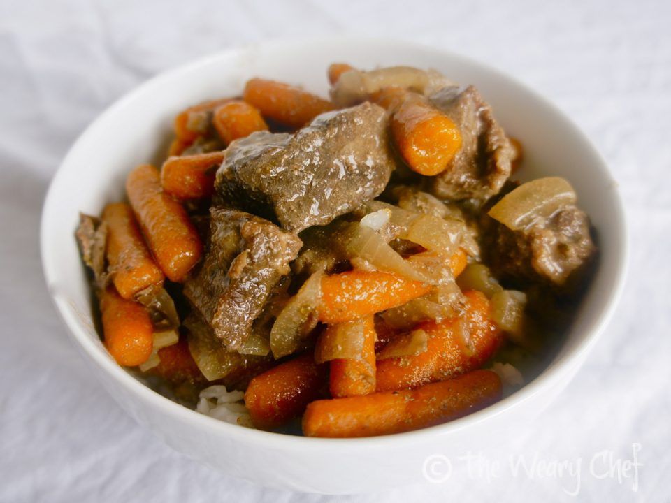 Slow Cooker Beef Tips over Rice - You'll love this easy dump and go #crockpot #recipe! wearychef.com