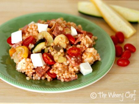 Pearl Couscous Antipasto Salad with Tomato Vinaigrette | The Weary Chef