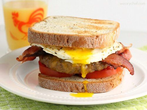 Bacon Egg and Cheese Breakfast Burger - wearychef.com