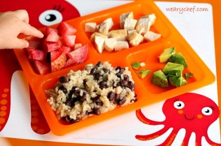 Kid dinner idea: Beans and rice with chicken, avocado, and fruit | The Weary Chef