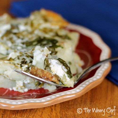 Light Scalloped Potatoes with Spinach and Goat Cheese | The Weary Chef