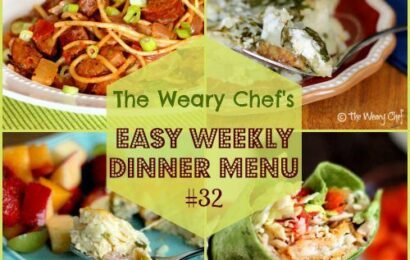 Easy Weekly Dinner Menu including California Frittata, Fish Stick Burritos, Breakfast for Dinner Casserole, Cajun Jambalaya Pasta, and lots more! | The Weary Chef #mealplanning