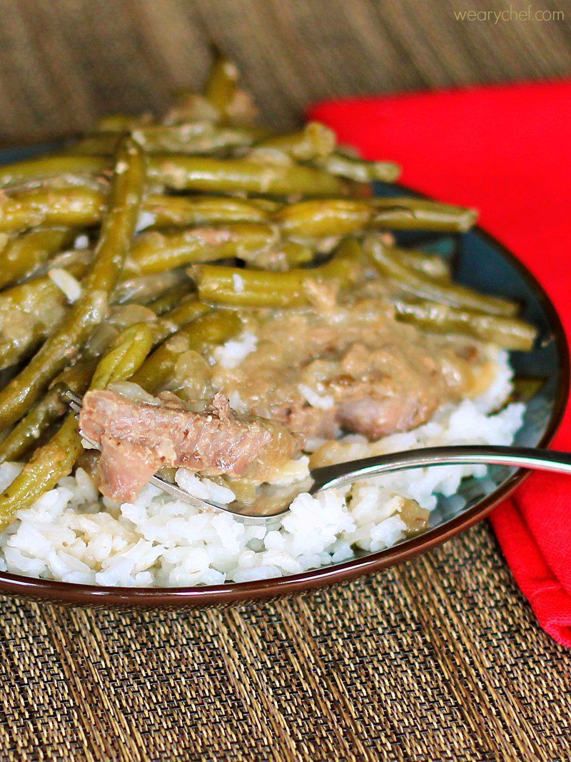 Fork Tender Steaks with Green Beans and Gravy: A frugal skillet dinner!