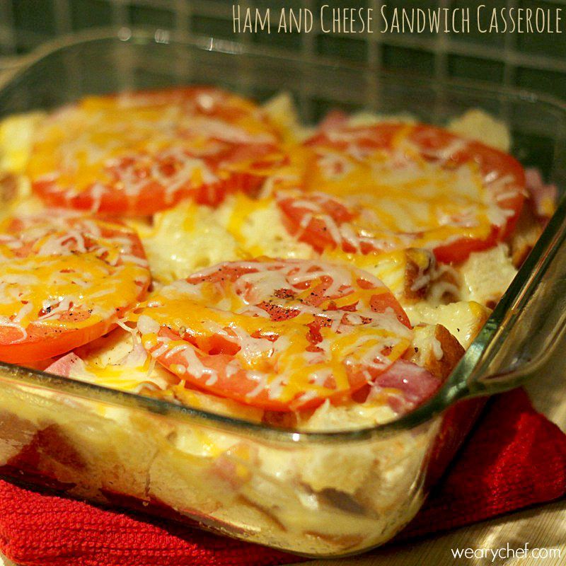 Ham and Cheese Sandwich Casserole: Cubes of sourdough and ham are smothered in a creamy cheese sauce and baked for a delicious dinner! - wearychef.com