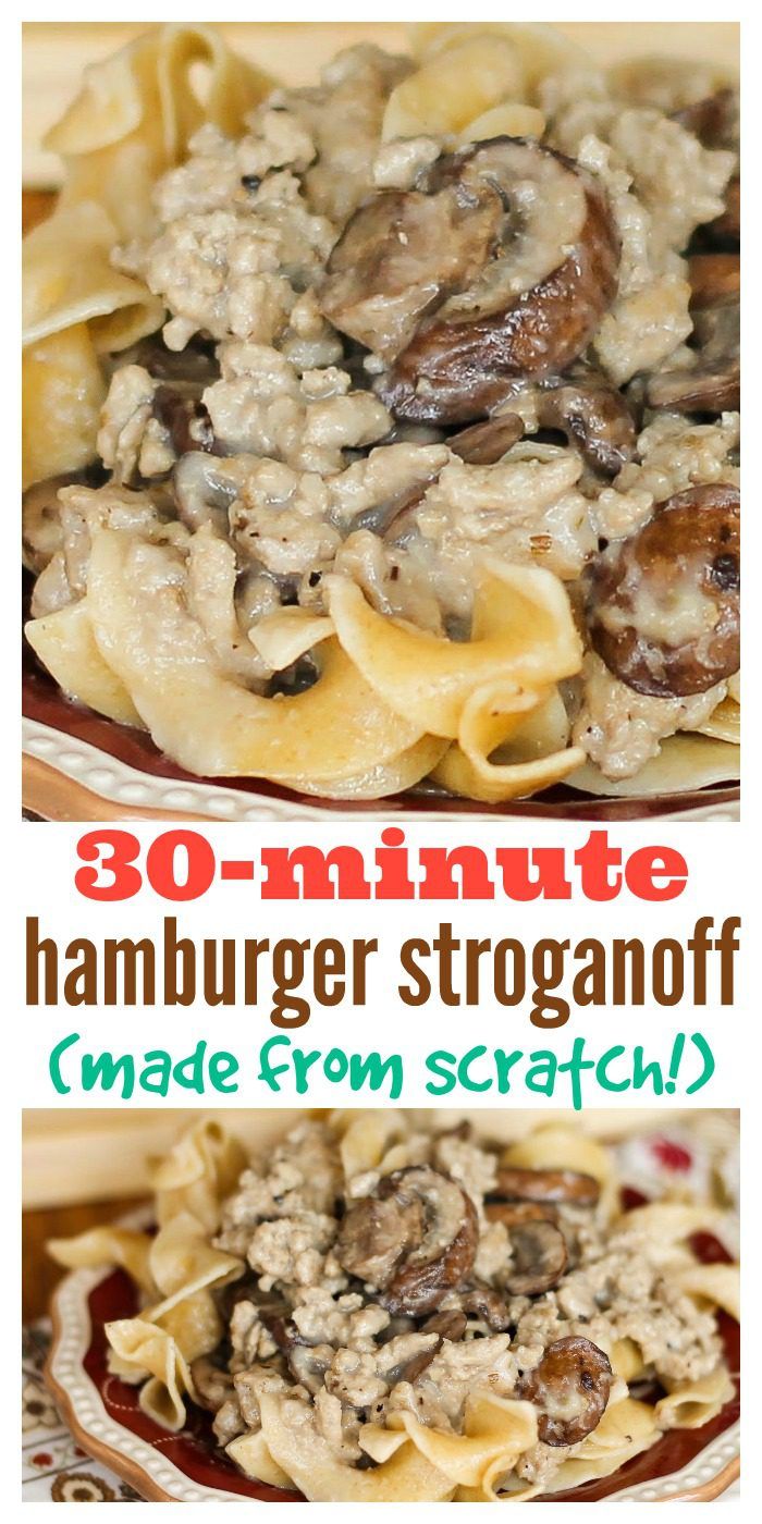 Your family will love this hearty, creamy ground beef stroganoff served over egg noodles. You will love that it's made from scratch and still ready in under 30 minutes. #stroganoff #groundbeef #easydinner #easyrecipe #thewearychef