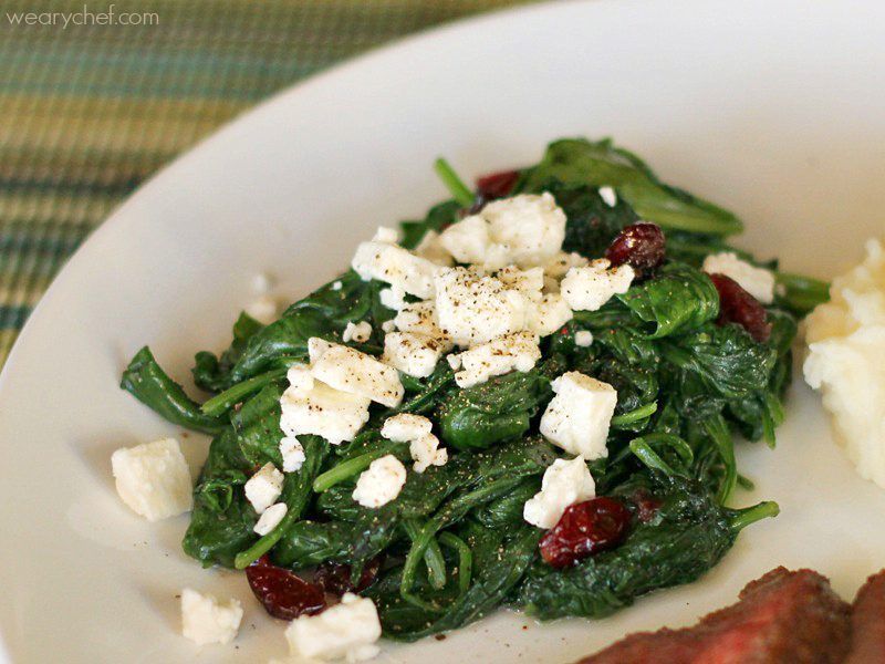 Sauteed Spinach with Feta and Cranberries - wearychef.com