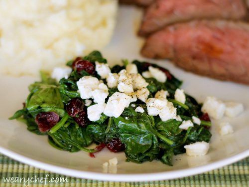 Sauteed Spinach with Cranberries and Feta | The Weary Chef