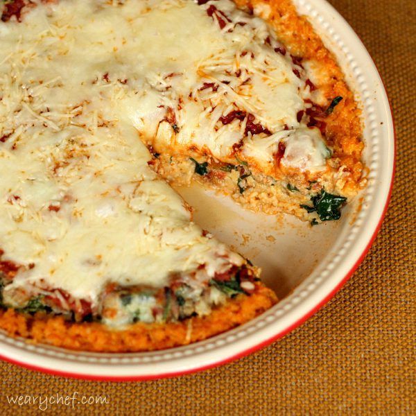 Sausage and Spinach Deep Dish Pizza with Pasta Crust - The Weary Chef