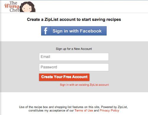 The Weary Chef Ziplist Demo: New Account