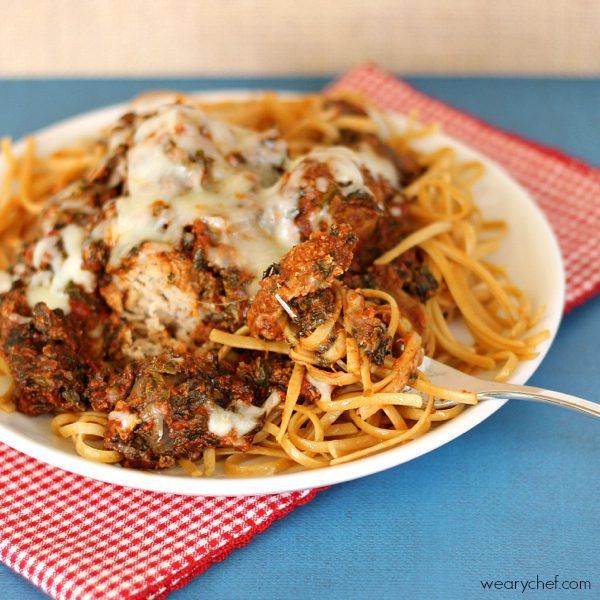Slow Cooker Meatballs with Spinach Mushroom Sauce #crockpot