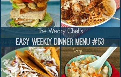 Easy Weekly Dinner Menu #53: Fish and Chips Sandwiches, Chicken and Stars Soup, Slow Cooker Meatballs, Standup Tacos, and more! #mealplanning