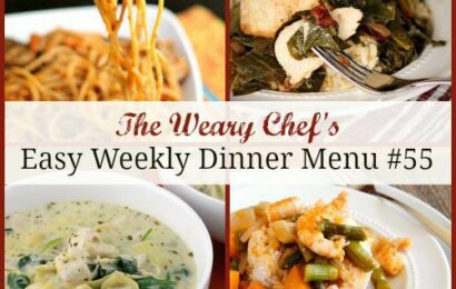 Easy Weekly Menu #55 featuring Chicken and Greens, Creamy Pesto Soup, Red Thai Curry, and lots more! #mealplanning