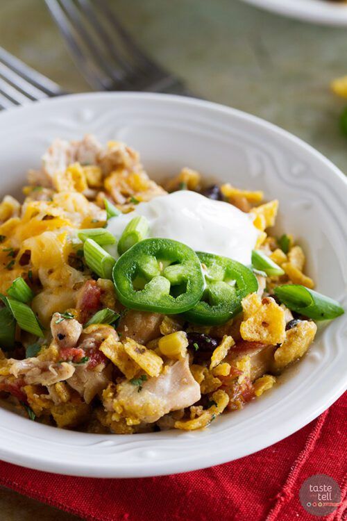 Slow Cooker Cheesy Chicken Frito Casserole by Taste and Tell