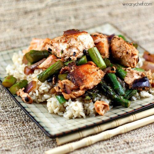 Salmon and Asparagus in Black Bean Sauce #Chinese #copycat