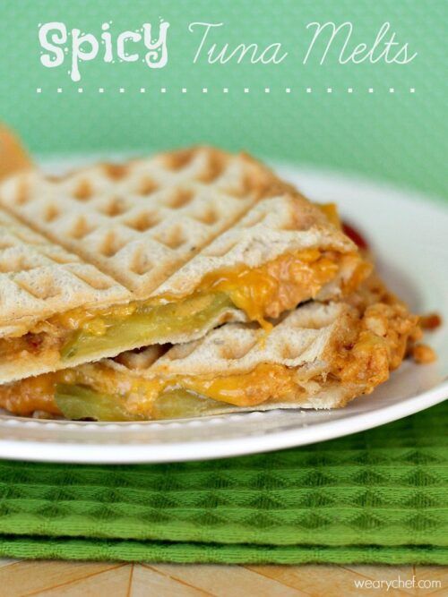 Spicy Tuna Melts: Make these tasty sandwiches in your waffle iron, panin press, or skillet! #sandwich #HiddenValleyIt #sponsored
