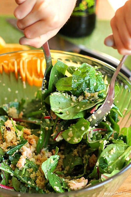 Kale and Quinoa Salad with Salmon (or chicken!)