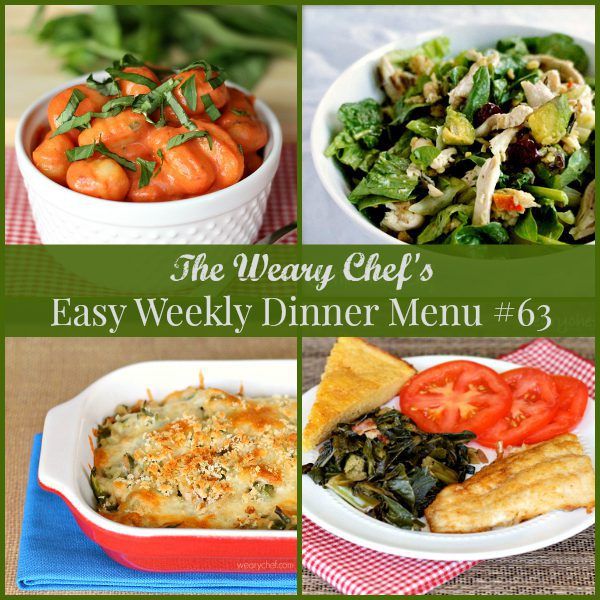 This week's easy weekly dinner menu features main dish green bean casserole, gnocchi in tomato cream sauce, philly cheese steak pizza, and lots more!