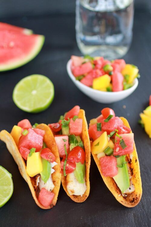 Coconut Lime Mahi Mahi Tacos with Tequila-Soaked Watermelon Salsa - watermelon recipes