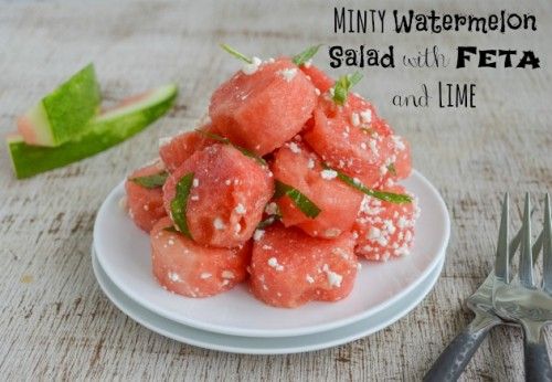 Watermelon Lime Feta Mint Summer Salad | Nibbles and Noshes