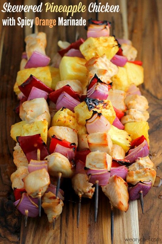 Skewered Pineapple Chicken Recipe - You will love the pop of citrus flavor in these simple chicken kebabs! - wearychef.com