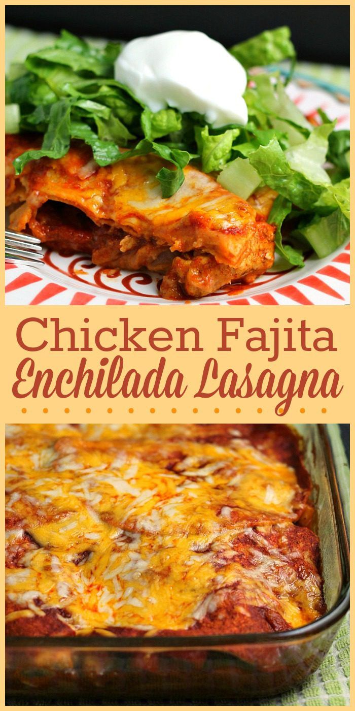 This fun spin on lasagna is an enchilada casserole loaded with chicken fajita filling!