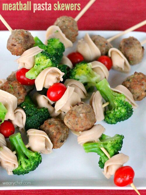 Meatballs and Pasta Skewers - A kid-friendly dinner or perfect party food! - wearychef.com