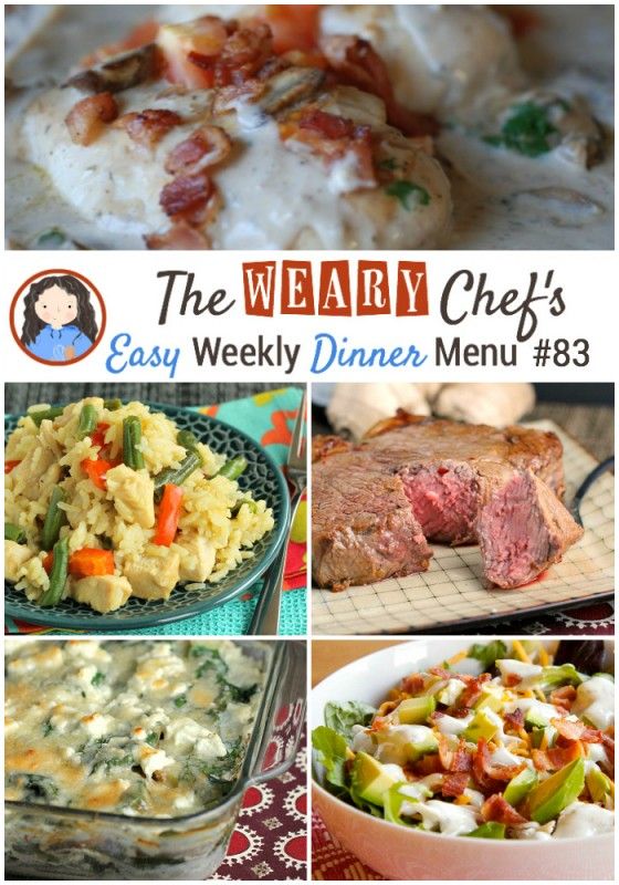 This week's easy weekly dinner menu features Thai Green Curry Skillet, Juicy Oven Steak, Scalloped Potatoes with Goat Cheese, Easy Meatballs and Gravy, and lots more!