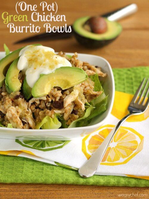 One Pot Green Chicken Burrito Bowls - An easy Mexican dinner idea!