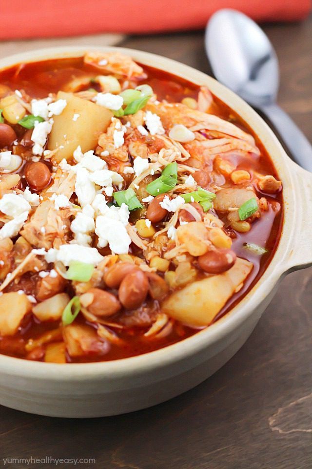 Crockpot Pinto Bean Chicken Chili Stew | Yummy Healthy Easy